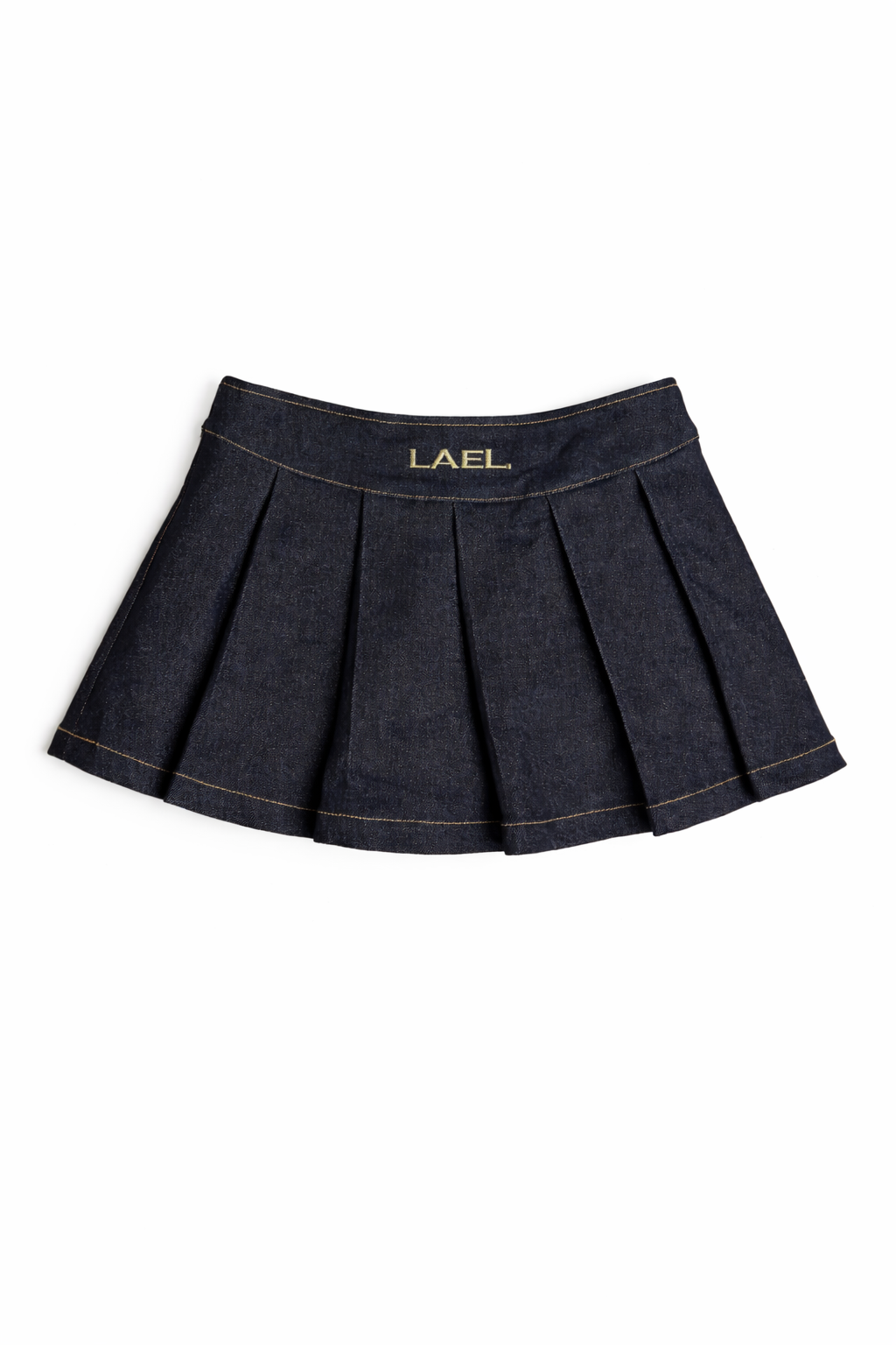 denim on denim pleaded mini skirt
