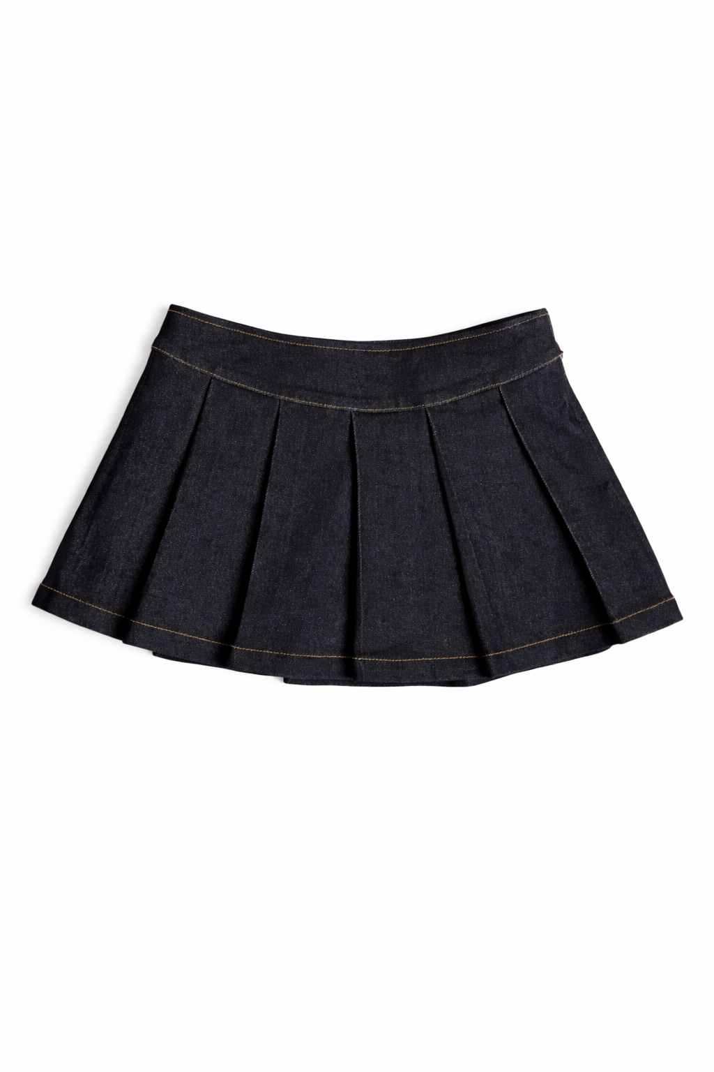 denim on denim pleaded mini skirt